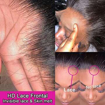 Aicrelery 13x4 Natural Black Body Wave Lace Front Wig, 100% Unprocessed Brazilian Virgin Hair, Pre Plucked with Baby Hair, 180% Density, 24 Inch