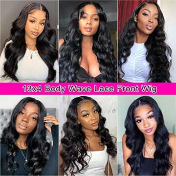 Aicrelery 13x4 Natural Black Body Wave Lace Front Wig, 100% Unprocessed Brazilian Virgin Hair, Pre Plucked with Baby Hair, 180% Density, 24 Inch