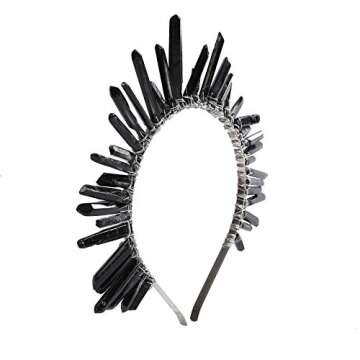 HAIMEIKANG Raw Crystal Quartz Crown Headband Handmade Tiara Natural Stone Headband for Woman Wedding and Parties (Black)
