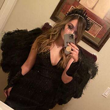 HAIMEIKANG Raw Crystal Quartz Crown Headband Handmade Tiara Natural Stone Headband for Woman Wedding and Parties (Black)