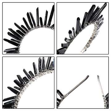 HAIMEIKANG Raw Crystal Quartz Crown Headband Handmade Tiara Natural Stone Headband for Woman Wedding and Parties (Black)