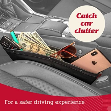 Lusso Gear Car Seat Gap Filler and Organizer (2 Pack) - Gap Filler & Storage Between Seats - Universal Fit & Vegan Leather - Holds Phone, Keys & Glasses - Car Seat Gap Filler Organizer