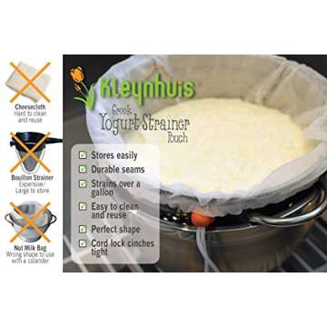 Kleynhuis Greek Yogurt Strainer Pouch, Ultra-Fine 100 Micron Nylon (16"X9")