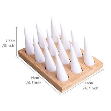 GemeShou Wood Jewelry Ring Holder with 12pcs White Acrylic Ring Cone, Wood ring storage organizer, Acrylic ring cone holder, retail jewelry ring display【Acrylic Ring Holder 12pcs White Cone】