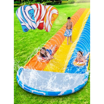 JOYIN 22.5ft Triple Water Slide and 3 Body Boards, Heavy Duty Lawn Water Slides Waterslide and Slip ...