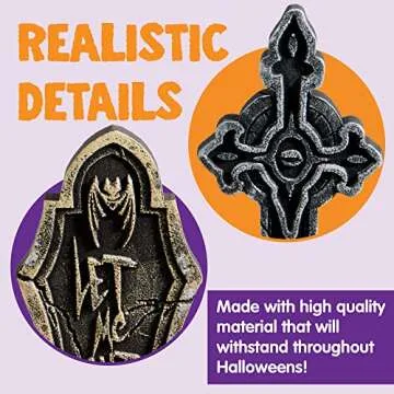 JOYIN 17” Halloween Decorations Outdoor Tombstones, 5 Pack Halloween Foam Graveyard Headstone Decorations with 10 Bonus Metal Stakes for Halloween Yard Lawn Outside Decorations