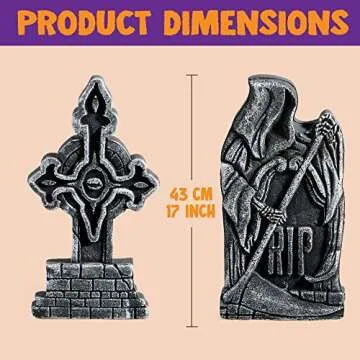 JOYIN 17” Halloween Decorations Outdoor Tombstones, 5 Pack Halloween Foam Graveyard Headstone Decorations with 10 Bonus Metal Stakes for Halloween Yard Lawn Outside Decorations