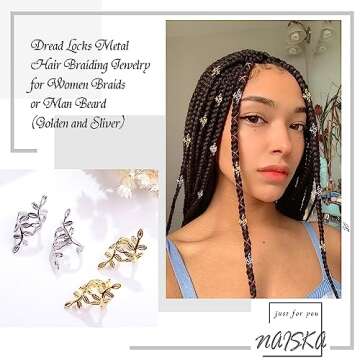 NAISKA Dreadlocks Beads - 50PCS Gold Silver Hair Braid Charms for Women