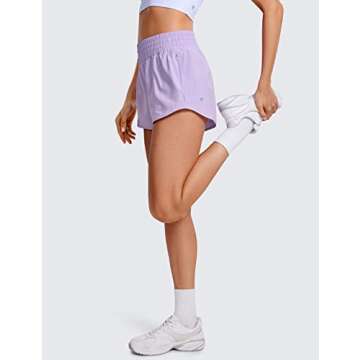 CRZ YOGA High Waisted Running Shorts for Women 2.5" - Mesh Liner Quick Dry for Sport Athletic Workout with Zipper Pocket Lilac Medium