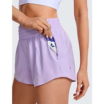 CRZ YOGA High Waisted Running Shorts for Women 2.5" - Mesh Liner Quick Dry for Sport Athletic Workout with Zipper Pocket Lilac Medium