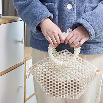 Grandxii Pearl Clutch Purses for Women Handmade Tote Bags Evening Party Bag bucket bag With Pearl