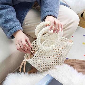 Grandxii Pearl Clutch Purses for Women Handmade Tote Bags Evening Party Bag bucket bag With Pearl