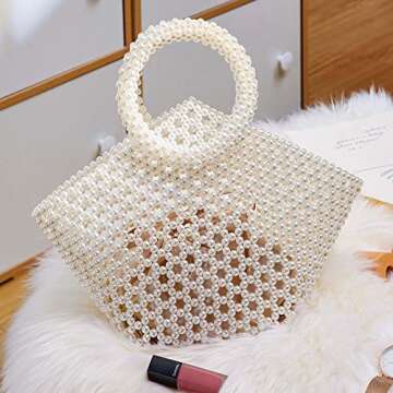 Grandxii Pearl Clutch Purses for Women Handmade Tote Bags Evening Party Bag bucket bag With Pearl