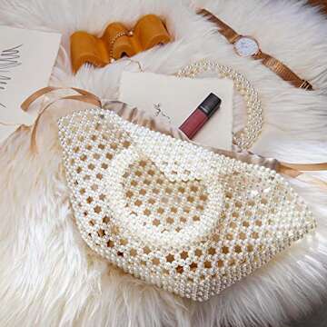 Grandxii Pearl Clutch Purses for Women Handmade Tote Bags Evening Party Bag bucket bag With Pearl