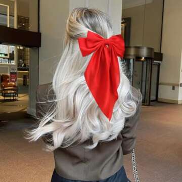 Velscrun Red Hair Bows for Women Girls, Silky Satin Large Coquette Hair Bow, Oversized Hair Ribbons ...