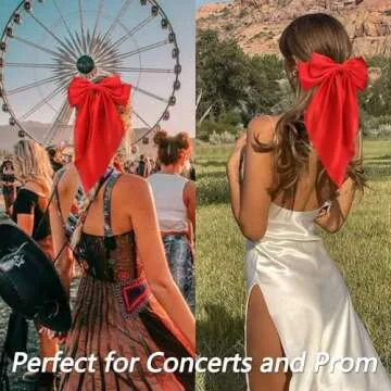 Velscrun Red Hair Bows for Women Girls, Silky Satin Large Coquette Hair Bow, Oversized Hair Ribbons 4Pcs Big Bows Clip Long Tail Bowknot Hair Barrettes Halloween Christmas Bow Hair Accessories