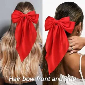 Velscrun Red Hair Bows for Women Girls, Silky Satin Large Coquette Hair Bow, Oversized Hair Ribbons 4Pcs Big Bows Clip Long Tail Bowknot Hair Barrettes Halloween Christmas Bow Hair Accessories