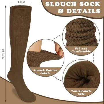 Justay 4 Pairs Women Slouch Socks Soft Knee High Scrunch Slouchy Socks Knit Tube Extra Long Socks fo...