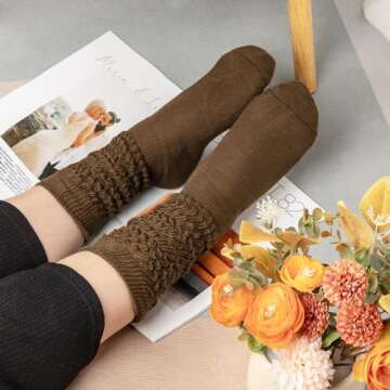 Justay 4 Pairs Women Slouch Socks Soft Knee High Scrunch Slouchy Socks Knit Tube Extra Long Socks for Women