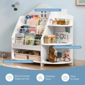 VEELOK 3 Tier Kids Bookshelf Bookcase, House Shape Book Shelf for Kids Rooms Nursery, Montessori Bookshelf, Kids Book Shelf and Toy Storage for Toddler Children, White