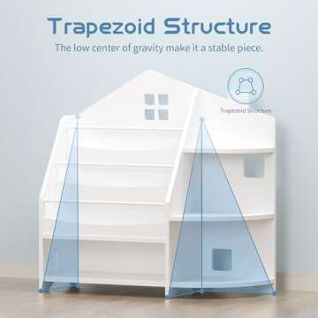 VEELOK 3 Tier Kids Bookshelf Bookcase, House Shape Book Shelf for Kids Rooms Nursery, Montessori Bookshelf, Kids Book Shelf and Toy Storage for Toddler Children, White