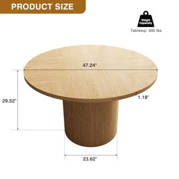 47 Inch Round Farmhouse Dining Table for Kitchen
