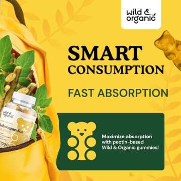 Wild & Organic Ashwagandha Gummies 2000mg - Mood Support Supplement w/Ashwagandha Root Extra Strength - Natural Calm Supplements Gummies - 60 Vegan, Non-GMO Chews