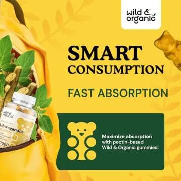 Wild & Organic Ashwagandha Gummies 2000mg - Mood Support Supplement w/Ashwagandha Root Extra Strength - Natural Calm Supplements Gummies - 60 Vegan, Non-GMO Chews