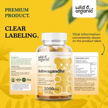 Wild & Organic Ashwagandha Gummies 2000mg - Mood Support Supplement w/Ashwagandha Root Extra Strength - Natural Calm Supplements Gummies - 60 Vegan, Non-GMO Chews