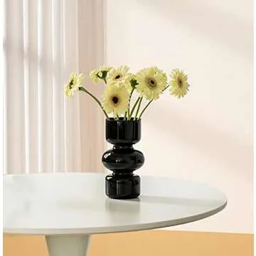 Black Vases for Decor,7 Inch Hydroponic Flower Vases Unique Glass Cylinder Vases for Centerpieces,Glass Vase Table Living Room Bathroom Bedroom Study Decorated with Vases(Black)