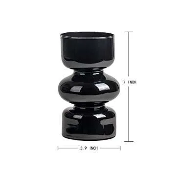 Black Vases for Decor,7 Inch Hydroponic Flower Vases Unique Glass Cylinder Vases for Centerpieces,Glass Vase Table Living Room Bathroom Bedroom Study Decorated with Vases(Black)