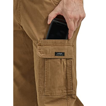 Wrangler Authentics Men's Relaxed Fit Stretch Cargo Pant, Kangaroo, 38W x 30L