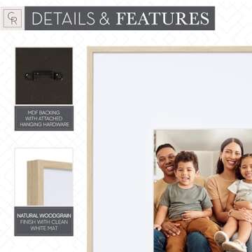 Camden Reed Arcadia 8 Piece Oversized Gallery Wall Frame Set, 16x20 and 16x16 Inch Matted Frames for Featuring 8x10 and 5x7 Inch Photographs or Art Prints, Natural Finish