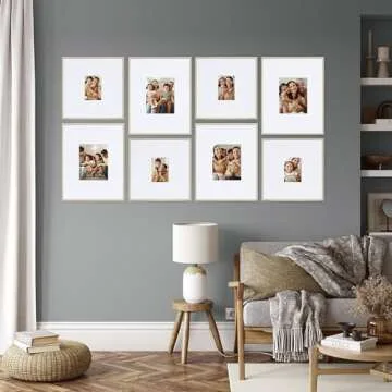 Camden Reed Arcadia 8 Piece Oversized Gallery Wall Frame Set, 16x20 and 16x16 Inch Matted Frames for Featuring 8x10 and 5x7 Inch Photographs or Art Prints, Natural Finish