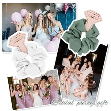 Loanzeg Satin Bridesmaid Scrunchies Bachelorette Hair Ties Set of 6 Bridal Shower No Damage Hairties ideas Gift for Wedding Party Favors Bridesmaid Proposal Gifts (champagne)