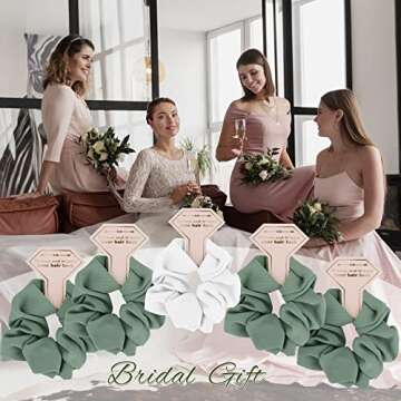 Loanzeg Satin Bridesmaid Scrunchies Bachelorette Hair Ties Set of 6 Bridal Shower No Damage Hairties ideas Gift for Wedding Party Favors Bridesmaid Proposal Gifts (champagne)