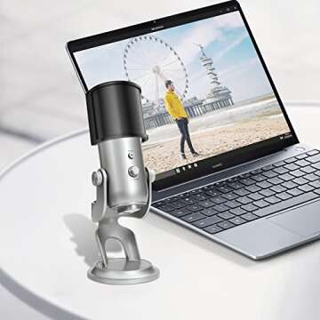 Microphone Pop Filter for Blue Yeti,PEMOTech [Upgraded Three Layers] Metal Mesh & Foam & Etamine Layer Microphone Windscreen Cover Handheld Mic Shield Mask