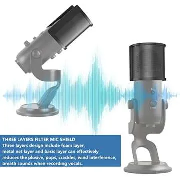 Microphone Pop Filter for Blue Yeti,PEMOTech [Upgraded Three Layers] Metal Mesh & Foam & Etamine Layer Microphone Windscreen Cover Handheld Mic Shield Mask