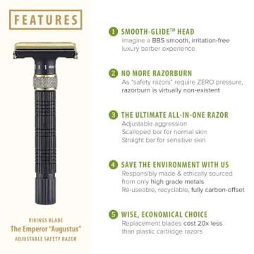 VIKINGS BLADE Adjustable Double Edge Safety Razor + Luxury Case. Smooth, Reusable, Eco-Friendly (The...