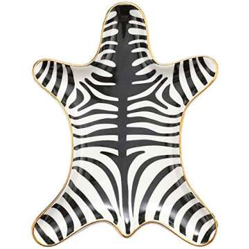 Stephanie Imports Zebra Gold Ceramic Trinket Plate and Decorative Jewelry Dish