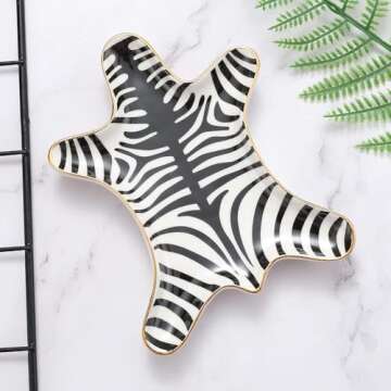 Stephanie Imports Zebra Gold Ceramic Trinket Plate and Decorative Jewelry Dish