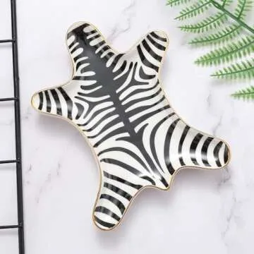 Stephanie Imports Zebra Gold Ceramic Trinket Plate and Decorative Jewelry Dish