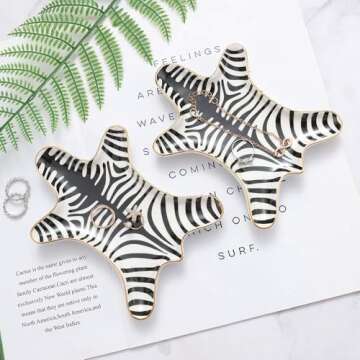 Stephanie Imports Zebra Gold Ceramic Trinket Plate and Decorative Jewelry Dish