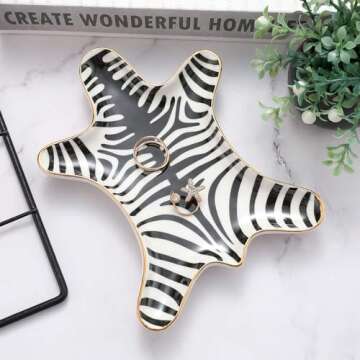 Stephanie Imports Zebra Gold Ceramic Trinket Plate and Decorative Jewelry Dish