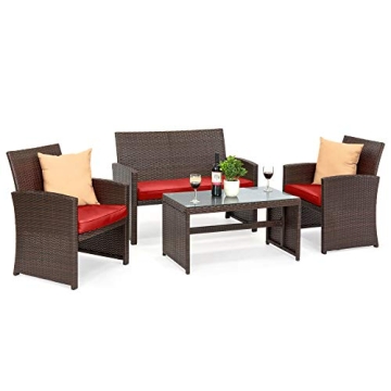 Best Choice Products 4-Piece Outdoor Wicker Patio Conversation Furniture Set for Backyard w/Coffee T...