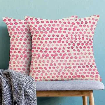CXMEIFLY Preppy Pillow Covers 18x18 Inch Set of 2 Pink Polka Dot Outdoor Decor Throw Pillows for Cou...