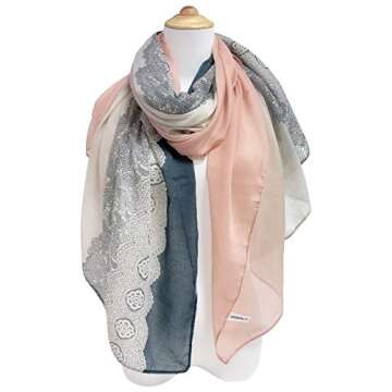 GERINLY Elegant Lace Printed Cotton Scarf - Versatile Grey Coral Wrap for All Occasions