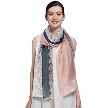 Stylish GERINLY Lace Printed Scarves for Women - Grey Coral