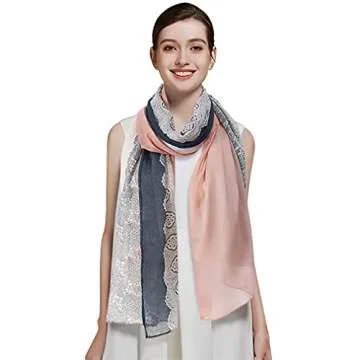 Stylish GERINLY Lace Printed Scarves for Women - Grey Coral