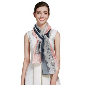 Stylish GERINLY Lace Printed Scarves for Women - Grey Coral